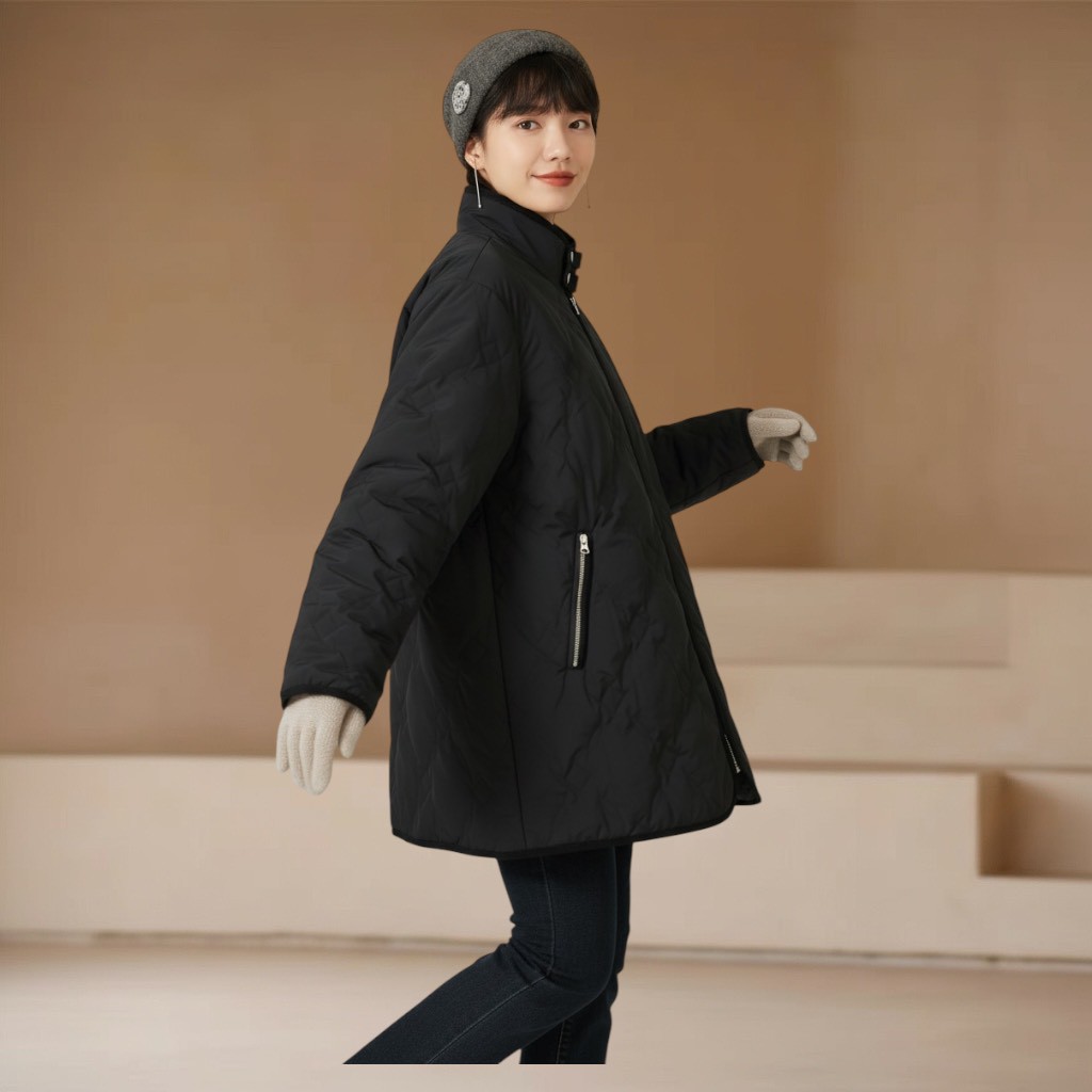 嵐山星空通勤顯瘦立領落肩款式羽絨衣保暖鎖溫白鴨絨外套