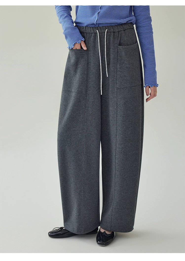 韓系灰色高腰休閒衛褲女秋季新款寬腿百搭彎刀褲