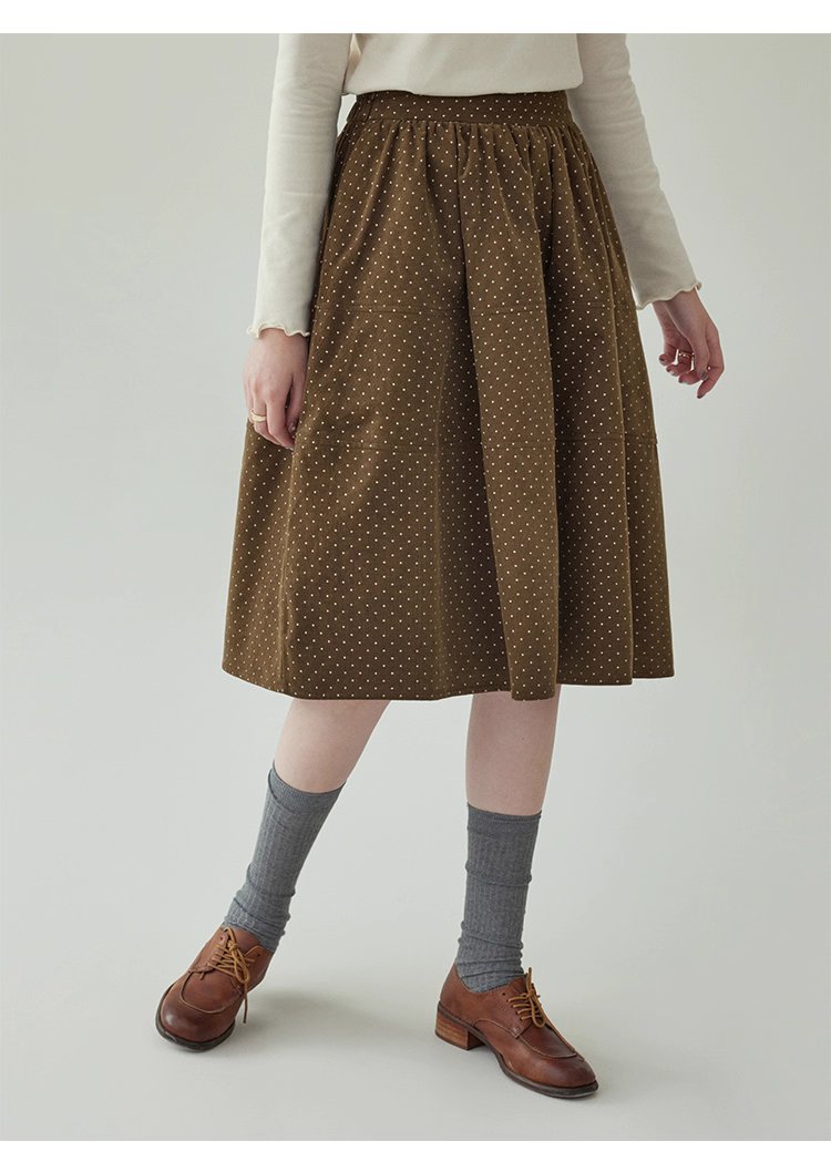 復古波點燈芯絨半身裙女秋冬新款高腰純棉a字裙
