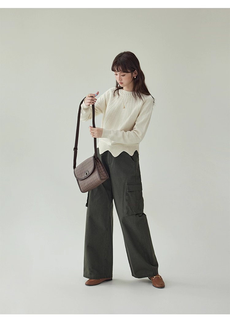 設計感波浪下擺純棉針織衫女秋冬季新款長袖上衣