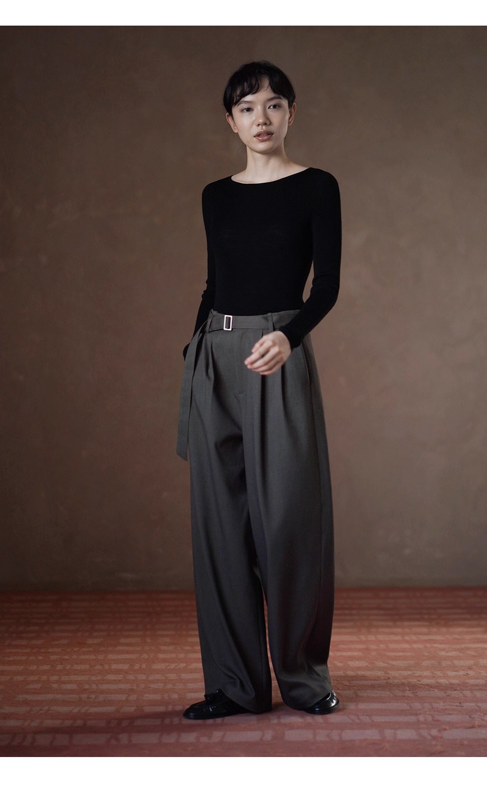 質感鬆弛通勤單品羊毛混紡西裝長褲高腰寬鬆顯瘦腿褲