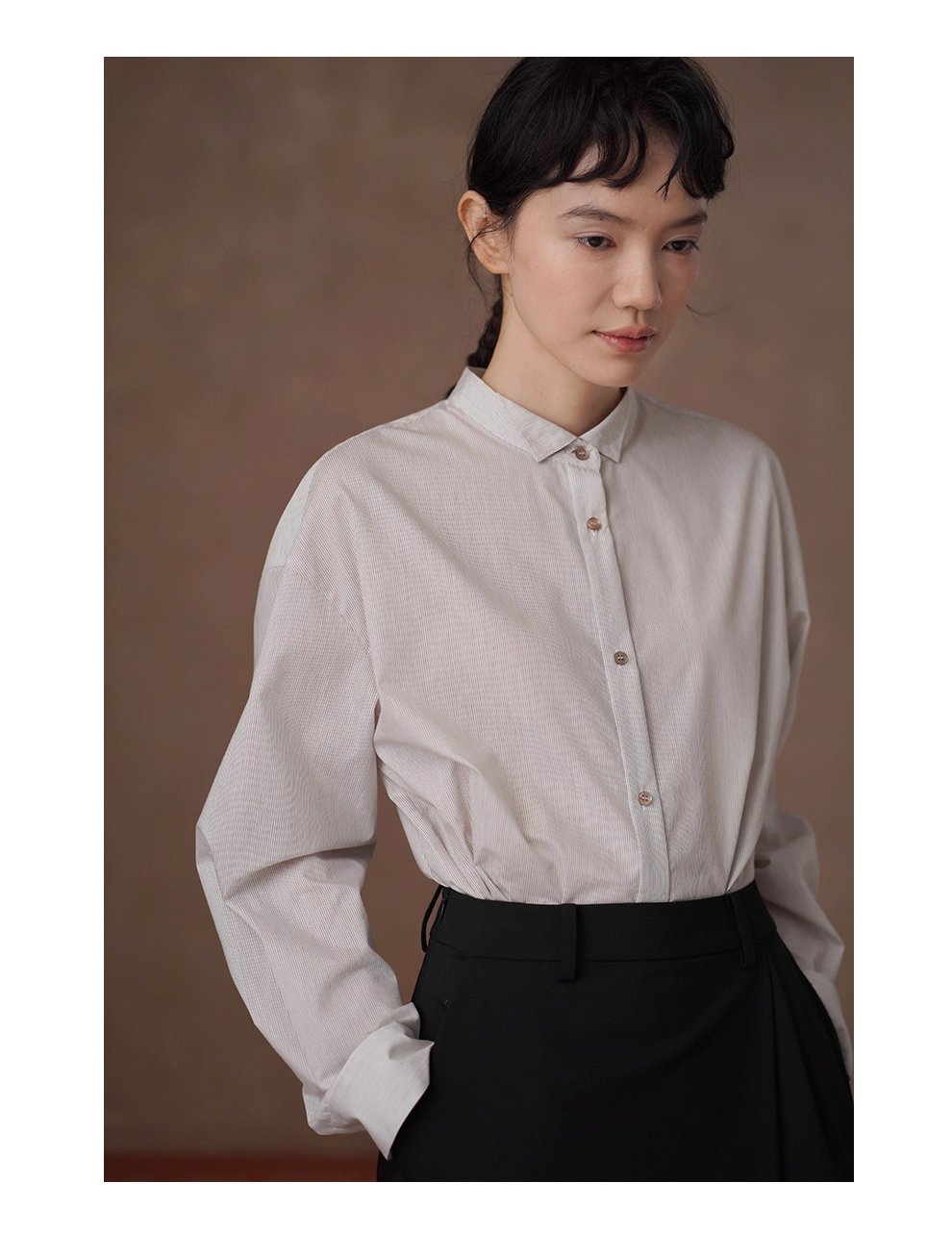 素描課堂藝術生襯衫小尖領設計細條紋寬鬆顯瘦通勤上衣