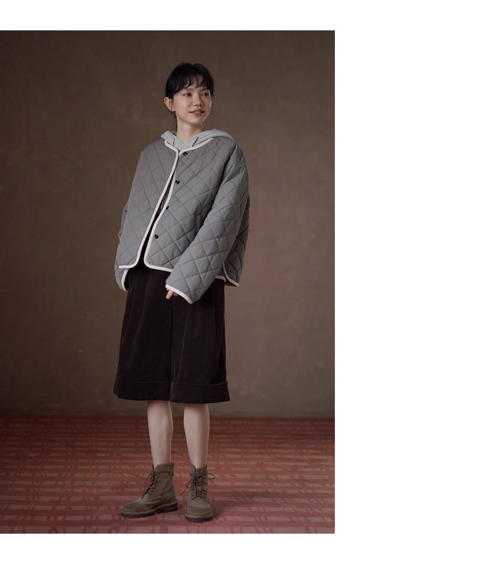 撞色燈芯絨包邊顯瘦菱格絎線寬鬆輪廓顯瘦保暖棉質外套