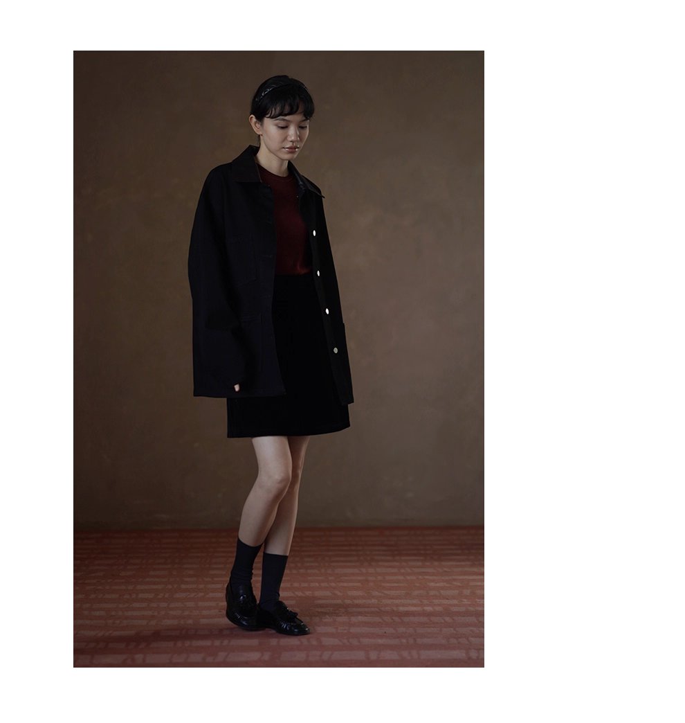 小眾拼接皮領100棉挺括水洗牛仔服一手長顯瘦寬鬆外套女