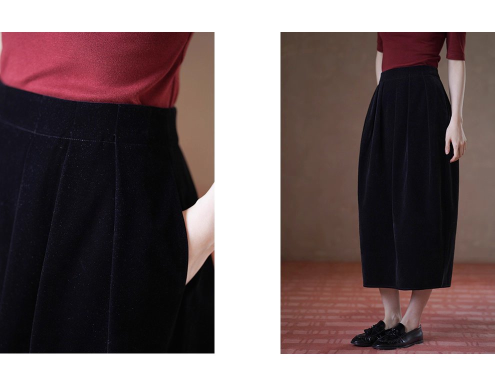 優雅絲絨古典主義立體飽滿花苞顯瘦高腰氣質通勤裙