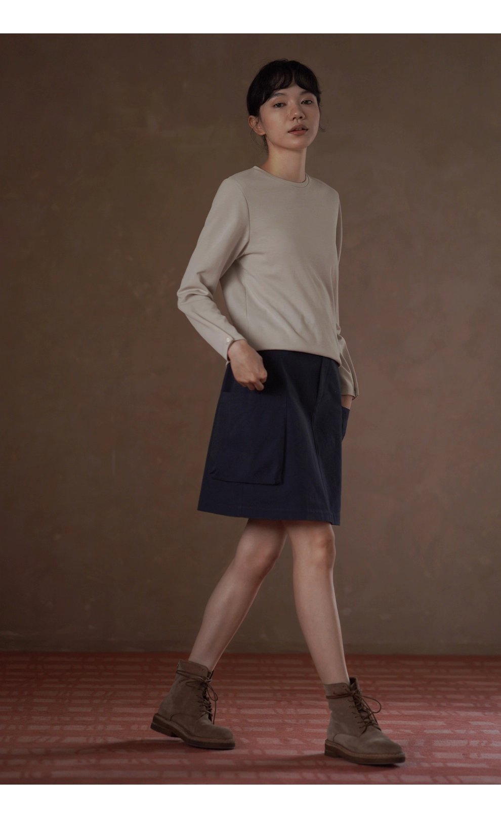 強包容配色基本款內搭可調式連結袖口圓領寬鬆T恤上衣女