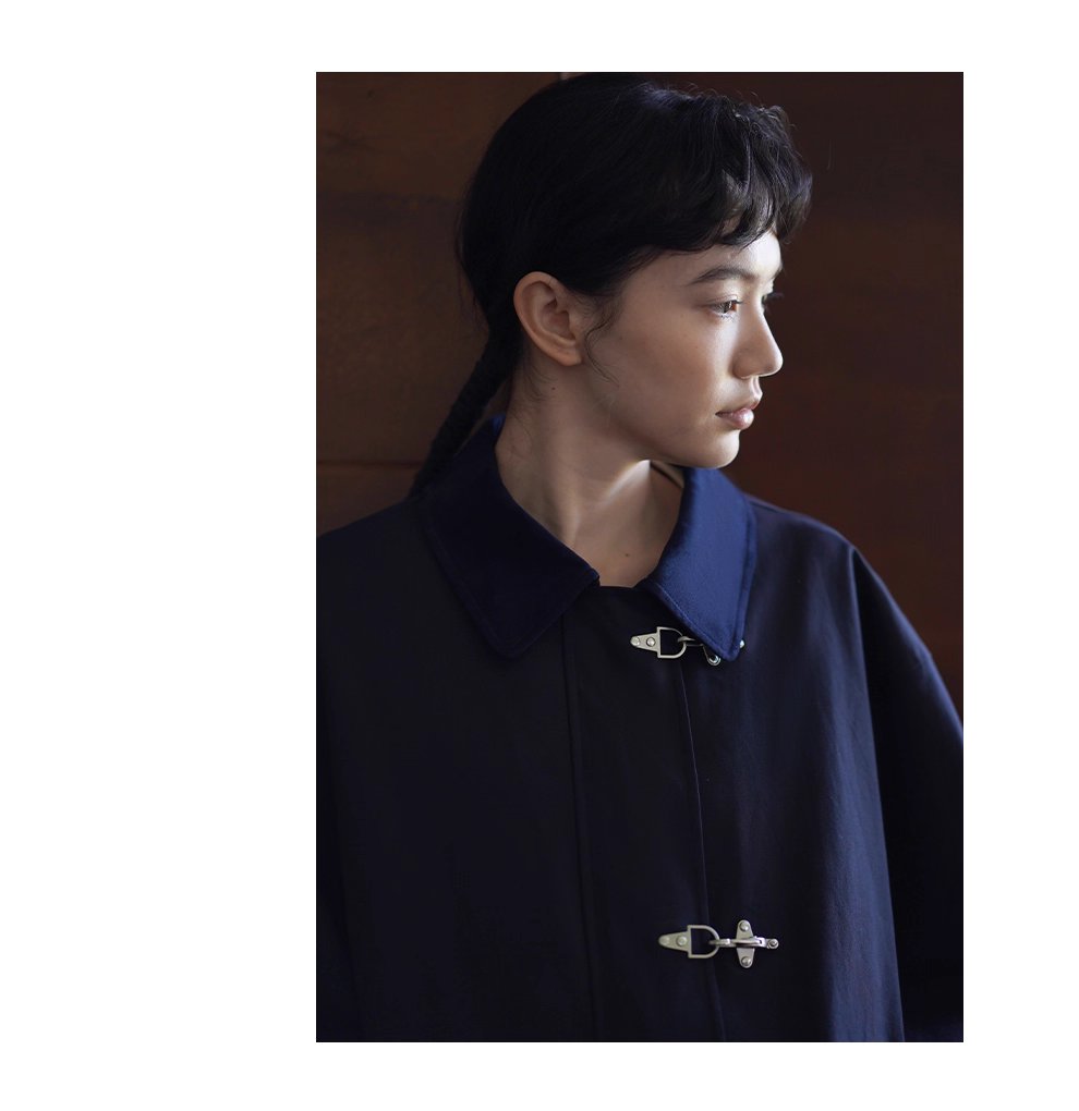 走讀生復古外套小眾飛機扣設計中長款拼接麂皮領口風衣