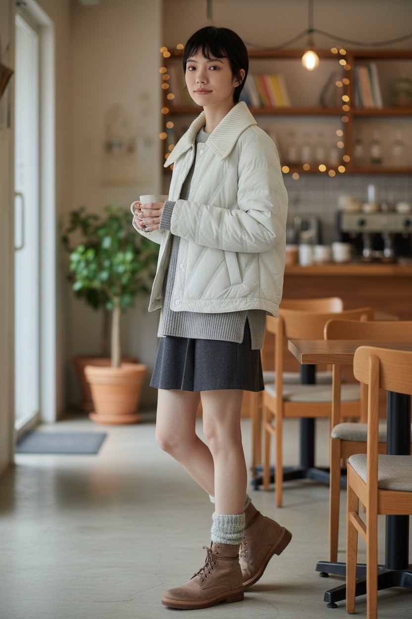 輕盈款白鴨絨輕薄大朵絨斜紋針織翻領羽絨衣外套