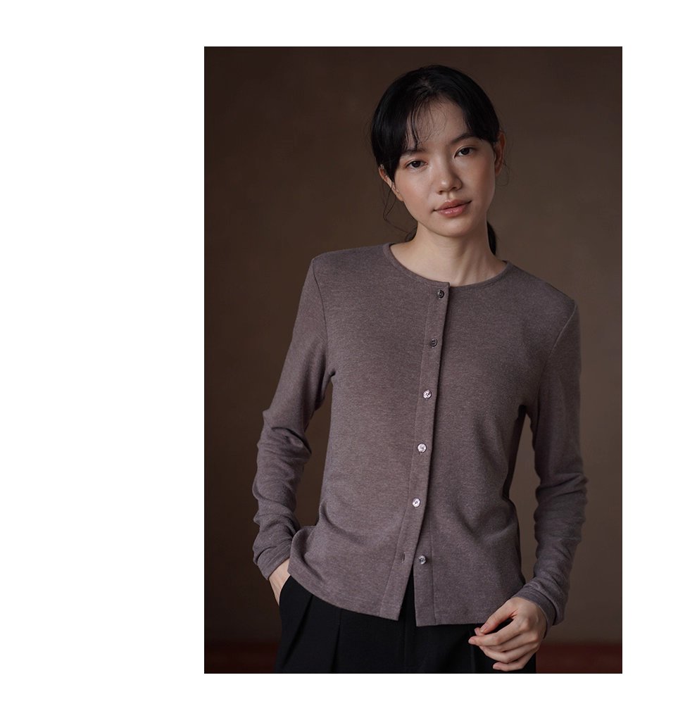 全能內搭合身彈性圓領開門襟顯瘦修身通勤長袖親膚上衣