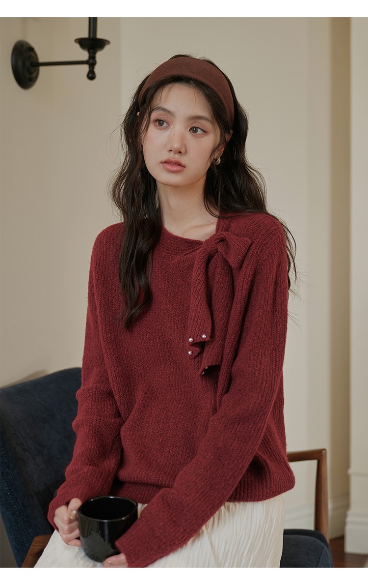 聖誕穿搭紅色毛衣女秋冬綁帶針織衫,聖誕穿搭紅色毛衣女秋冬綁帶針織衫,HBEW1954,聖誕穿搭紅色毛衣女秋冬綁帶針織衫,聖誕穿搭,立體綁帶