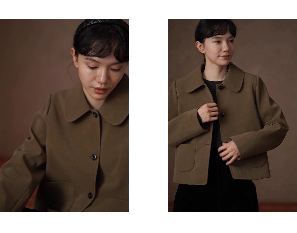 溫暖可露麗風外套磨砂霧面pu短版寬鬆正肩翻領顯瘦夾克