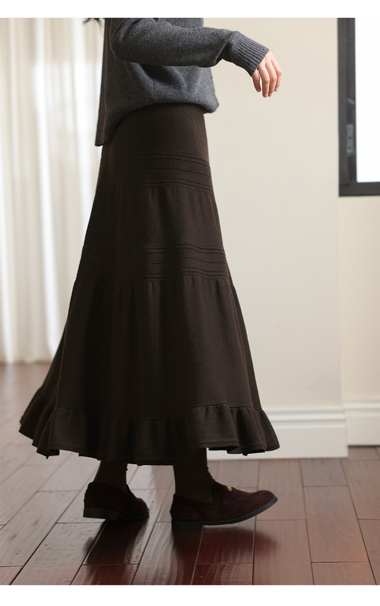 大碼胖mm咖色針織荷葉滾邊半身裙秋冬毛織裙,大碼胖mm咖色針織荷葉滾邊半身裙秋冬毛織裙,HBEW2989,大碼胖mm咖色針織荷葉滾邊半身裙秋冬毛織裙,質感單品,針織面料