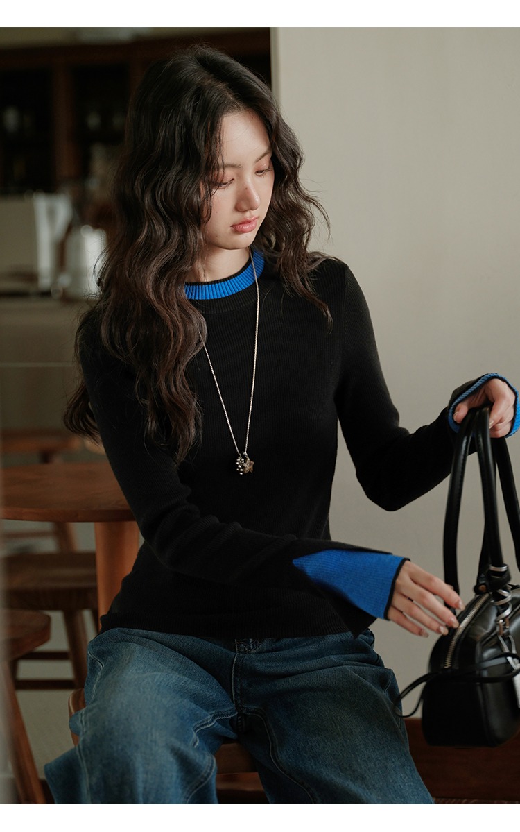 中大尺碼新款長袖撞色秀啂針織衫打底衫,中大尺碼新款長袖撞色秀啂針織衫打底衫,HBEW1951,中大尺碼新款長袖撞色秀啂針織衫打底衫,質感單品,撞色袖口