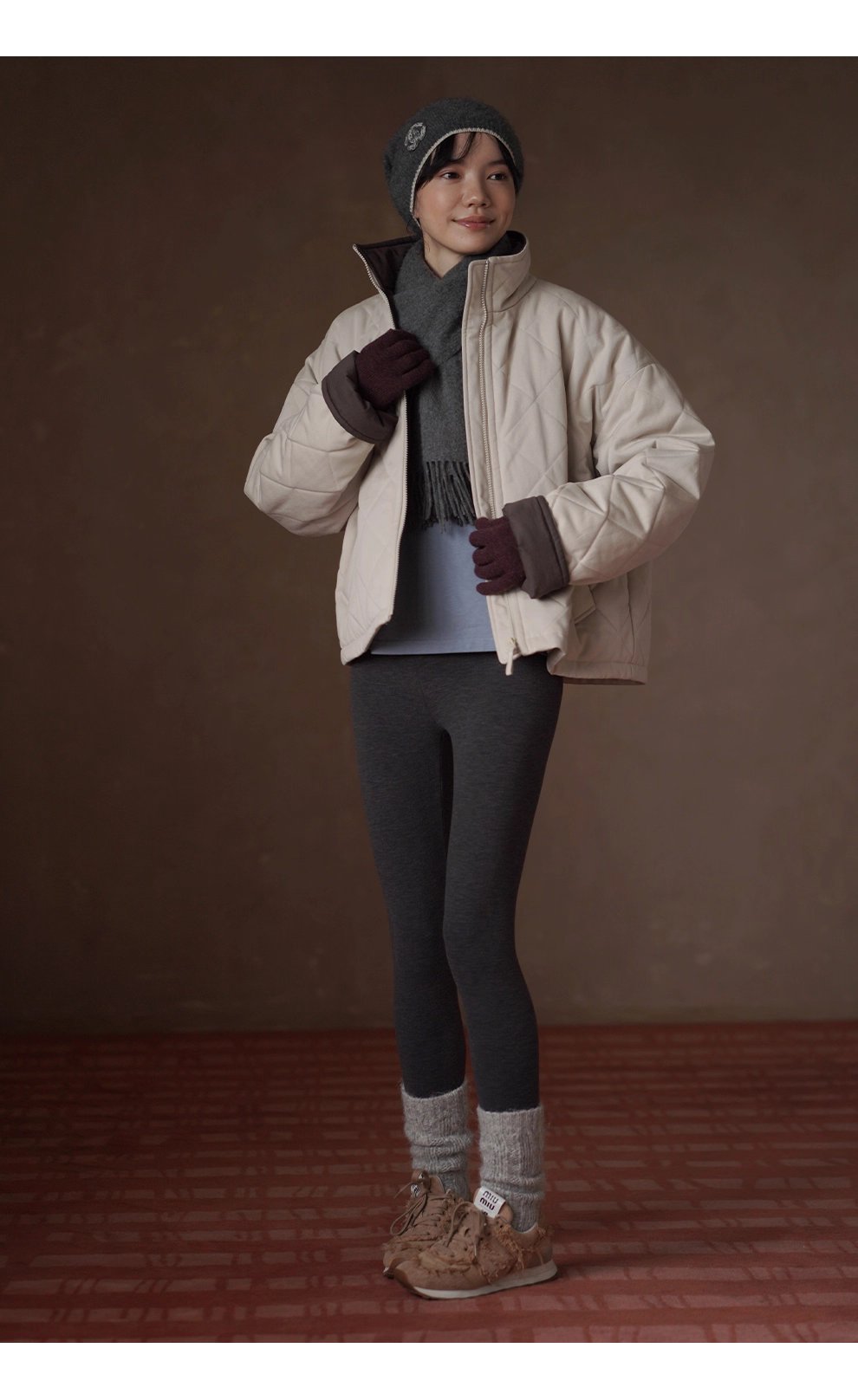 從容冬日保暖棉服立領廓形菱格絎線夾棉撞色顯瘦外套女