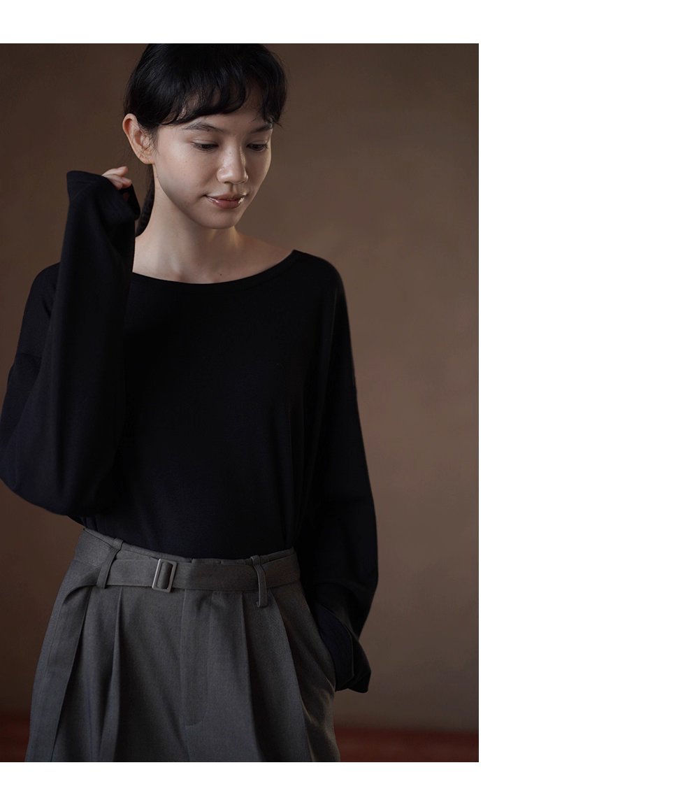 柔軟的慵懶感寬鬆無負擔船領內搭T恤垂感彈性顯瘦上衣女