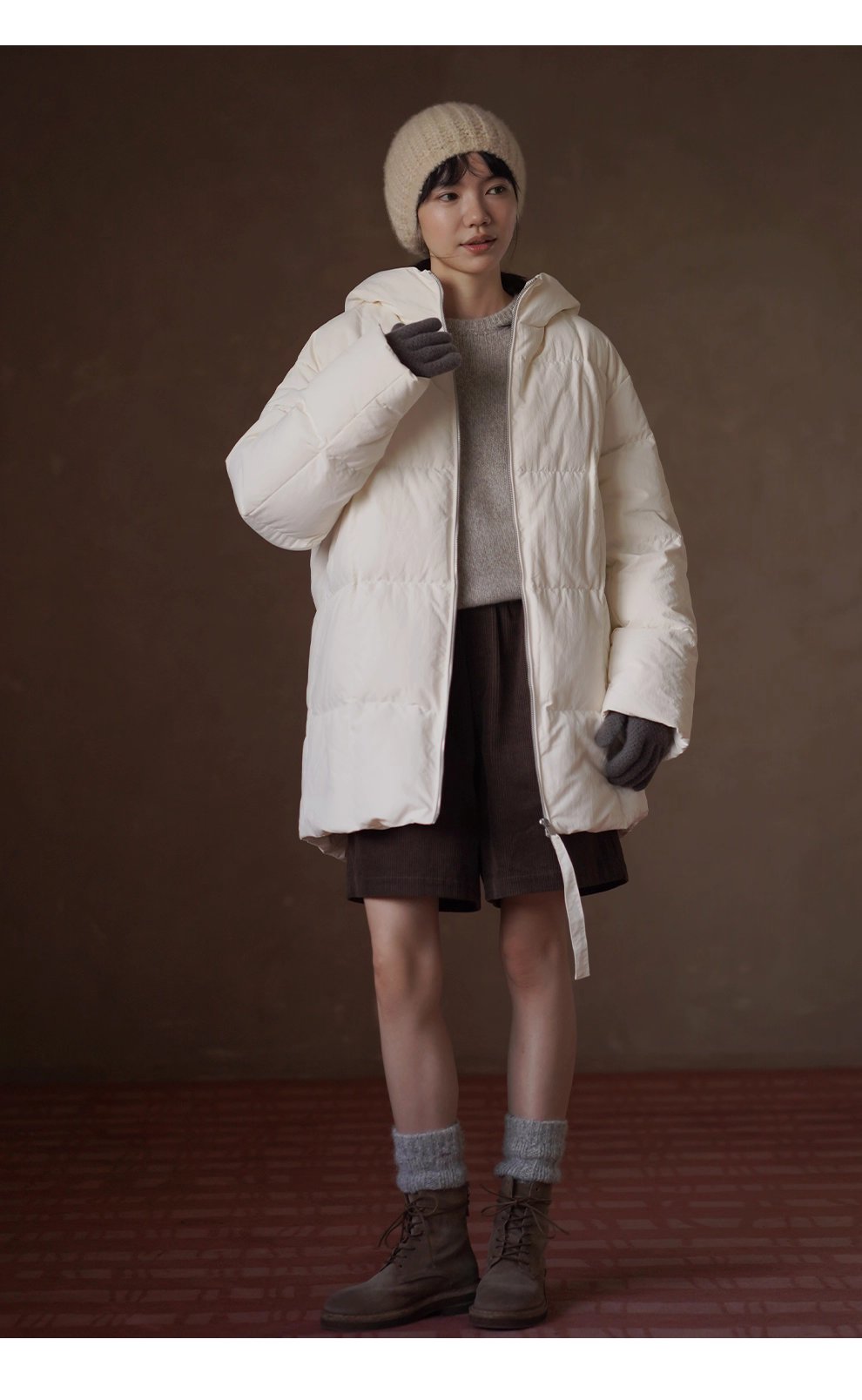 細膩如絲進口羊駝毛羊毛混紡柔軟蓬鬆圓領寬鬆顯瘦毛衣