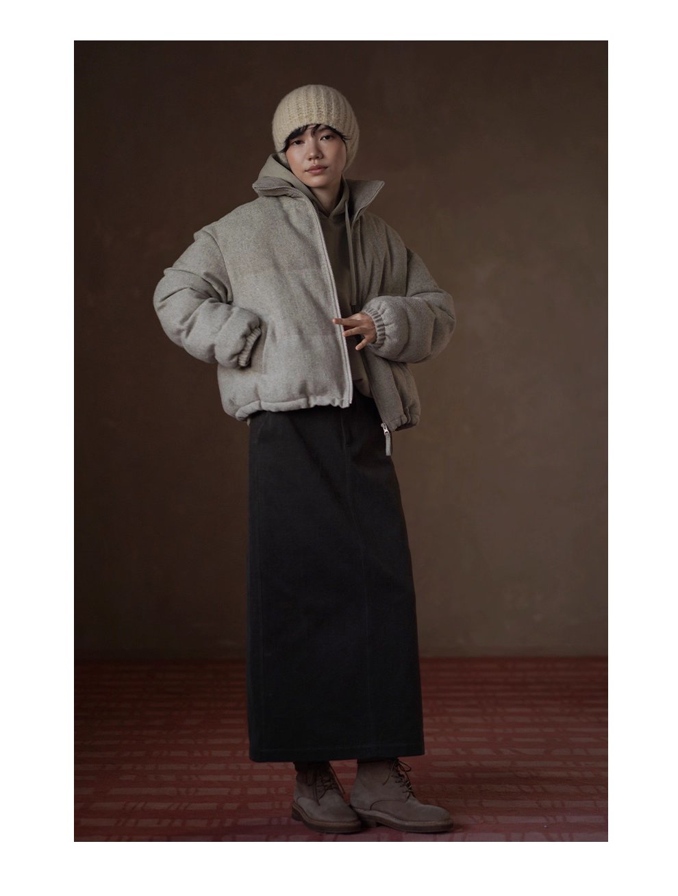 極簡H型通勤半身裙微彈斜紋磨毛紗卡高腰顯瘦長裙女