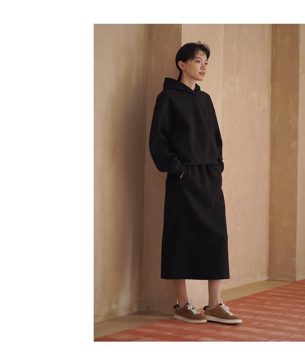 懶人時髦感加厚毛呢感連帽衛衣高腰半身裙顯瘦百搭套裝