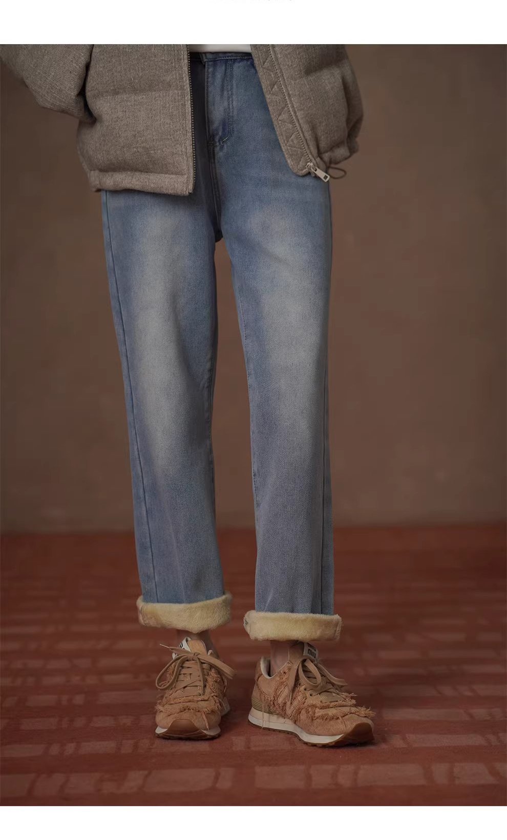 保命牛仔褲高品質水洗牛仔銀狐絨加絨高腰小腳直筒長褲,保命牛仔褲高品質水洗牛仔銀狐絨加絨高腰小腳直筒長褲,HBEW3043,保命牛仔褲高品質水洗牛仔銀狐絨加絨高腰小腳直筒長褲,復古水洗,加絨蓄熱