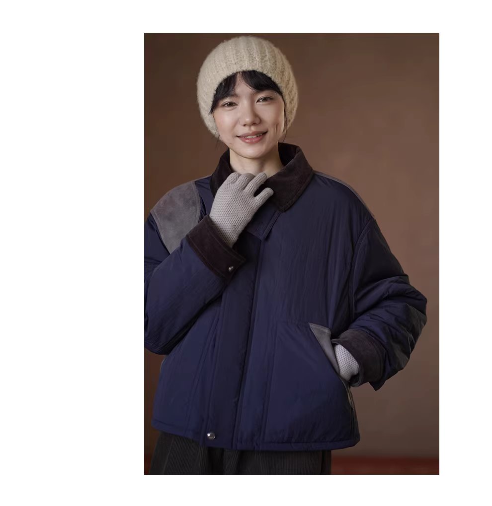 跳蚤市集復古撞色麂皮拼接燈芯絨翻領微寬鬆棉服短外套,跳蚤市集復古撞色麂皮拼接燈芯絨翻領微寬鬆棉服短外套,HBEW5101,跳蚤市集復古撞色麂皮拼接燈芯絨翻領微寬鬆棉服短外套,復古造型,保暖舒適