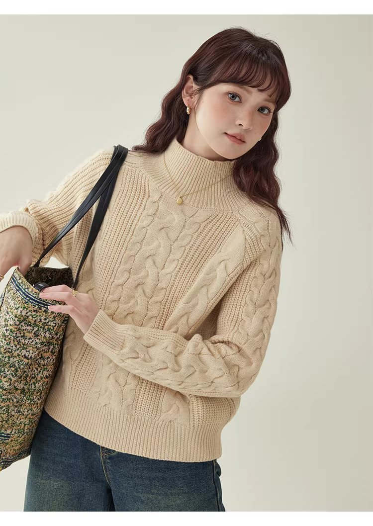 韓系杏色麻花高領毛衣女25冬季新款寬鬆長袖上衣,韓系杏色麻花高領毛衣女25冬季新款寬鬆長袖上衣,HBEW1156,韓系杏色麻花高領毛衣女25冬季新款寬鬆長袖上衣,高領毛衣,麻花針織