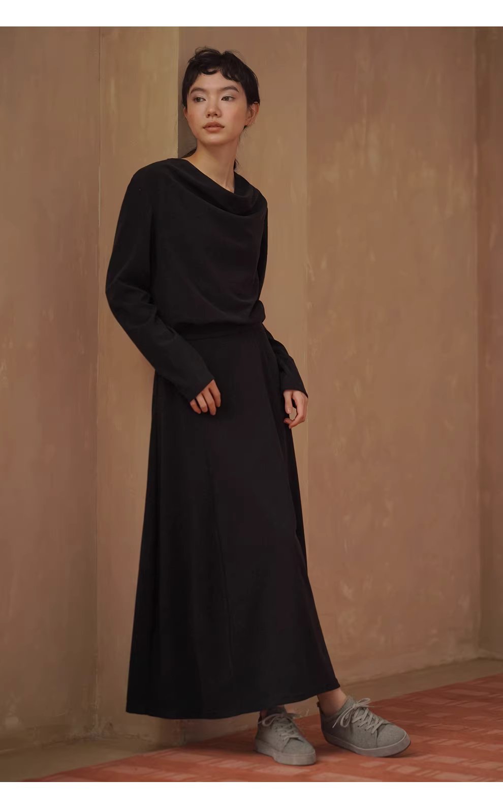 素描畫室鬆弛感蕩領長袖套裝軟糯顯瘦大裙擺通勤半裙女,素描畫室鬆弛感蕩領長袖套裝軟糯顯瘦大裙擺通勤半裙女,HBEW7062,素描畫室鬆弛感蕩領長袖套裝軟糯顯瘦大裙擺通勤半裙女,兩件式套裝,蕩領設計