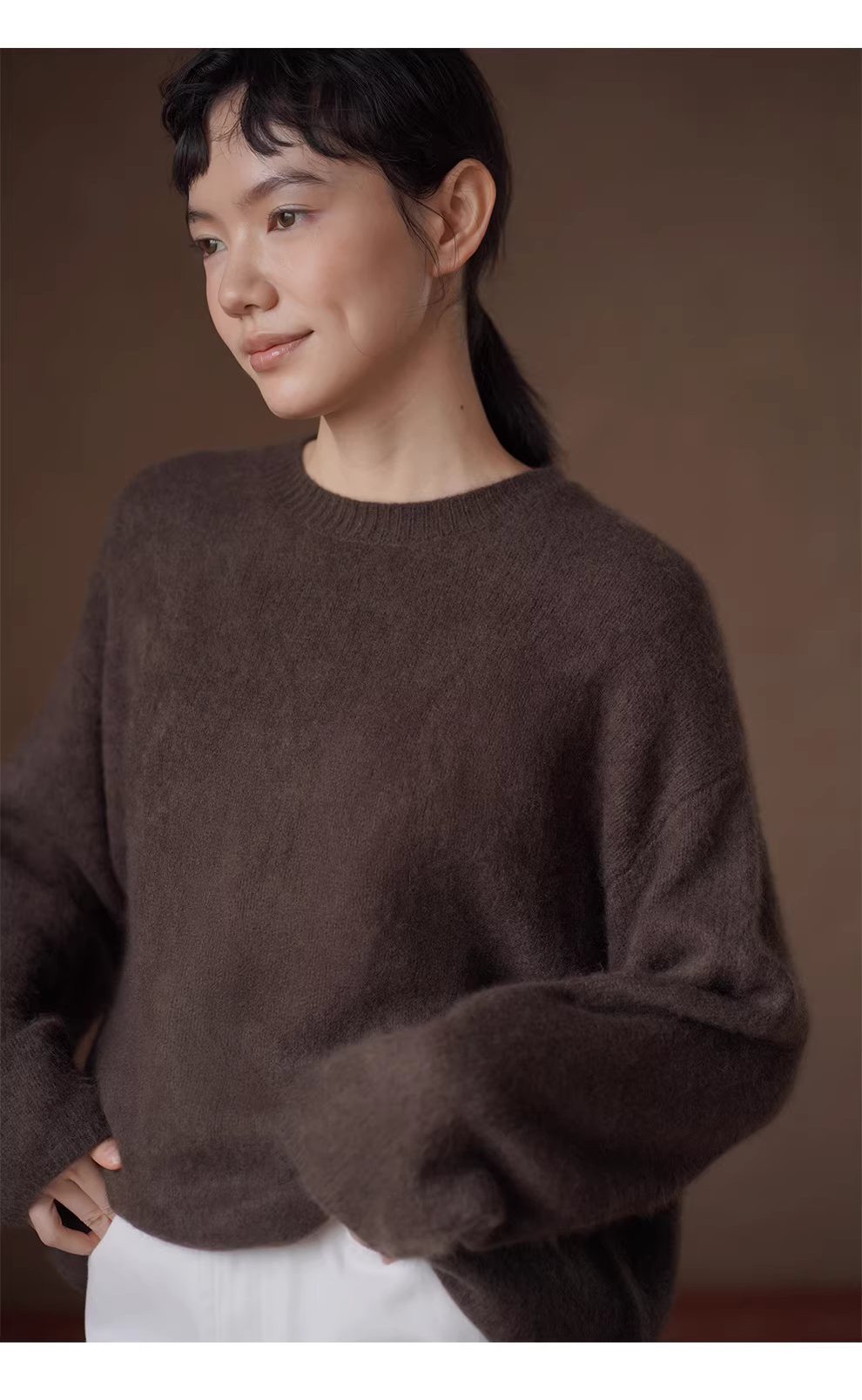 糖炒栗子毛衣高品羊絨羊毛混紡寬鬆圓領顯瘦針織上衣女,糖炒栗子毛衣高品羊絨羊毛混紡寬鬆圓領顯瘦針織上衣女,HBEW1163,糖炒栗子毛衣高品羊絨羊毛混紡寬鬆圓領顯瘦針織上衣女,質感單品,羊毛羊絨