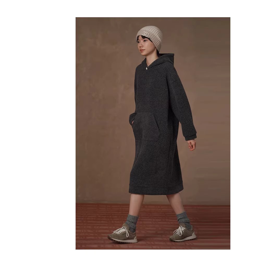 梨形友善羊毛混紡長直筒遮肉顯瘦連帽休閒百搭洋裝,梨形友善羊毛混紡長直筒遮肉顯瘦連帽休閒百搭洋裝,HBEW7064,梨形友善羊毛混紡長直筒遮肉顯瘦連帽休閒百搭洋裝,連帽洋裝,親膚保暖