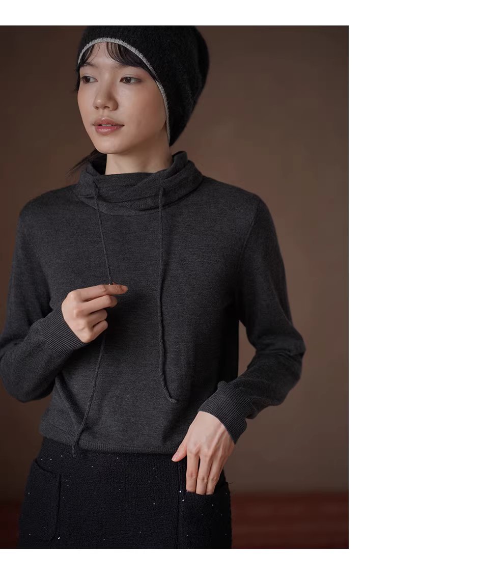 法式超細綿羊毛混紡疊量鬆弛堆堆領針織內搭合身上衣女,法式超細綿羊毛混紡疊量鬆弛堆堆領針織內搭合身上衣女,HBEW1167,法式超細綿羊毛混紡疊量鬆弛堆堆領針織內搭合身上衣女,連帽抽繩,羊毛混紡