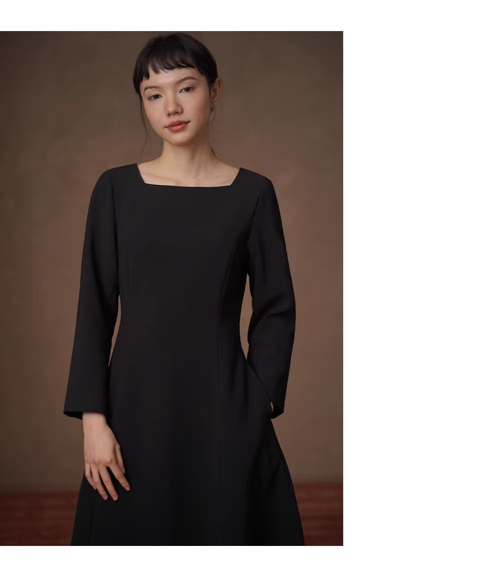 高定級小黑裙抗皺骨感垂順優雅公主線收腰大裙擺洋裝,高定級小黑裙抗皺骨感垂順優雅公主線收腰大裙擺洋裝,HBEW7068,高定級小黑裙抗皺骨感垂順優雅公主線收腰大裙擺洋裝,方領設計,抗皺面料