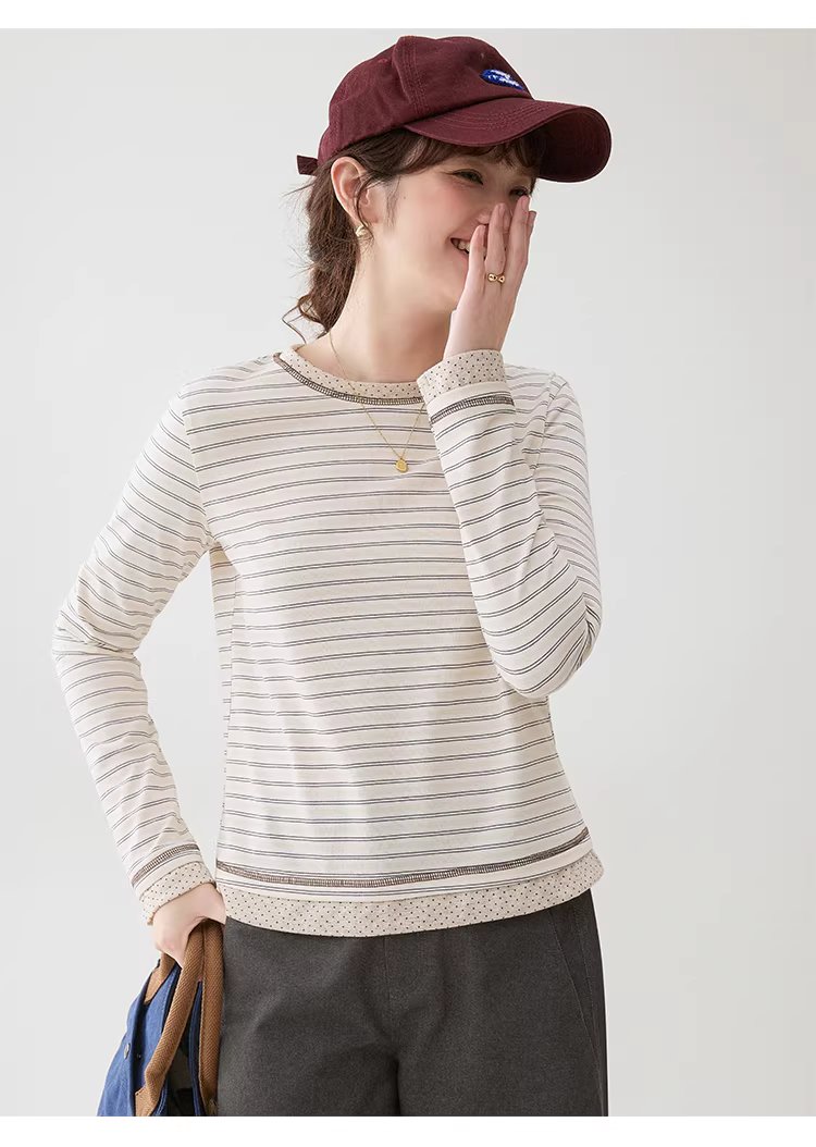 波點拼接圓領條紋T恤女26春季新款短長袖上衣,波點拼接圓領條紋T恤女26春季新款短長袖上衣,HBFS1008,波點拼接圓領條紋T恤女26春季新款短長袖上衣,波點拼接,青春休閒