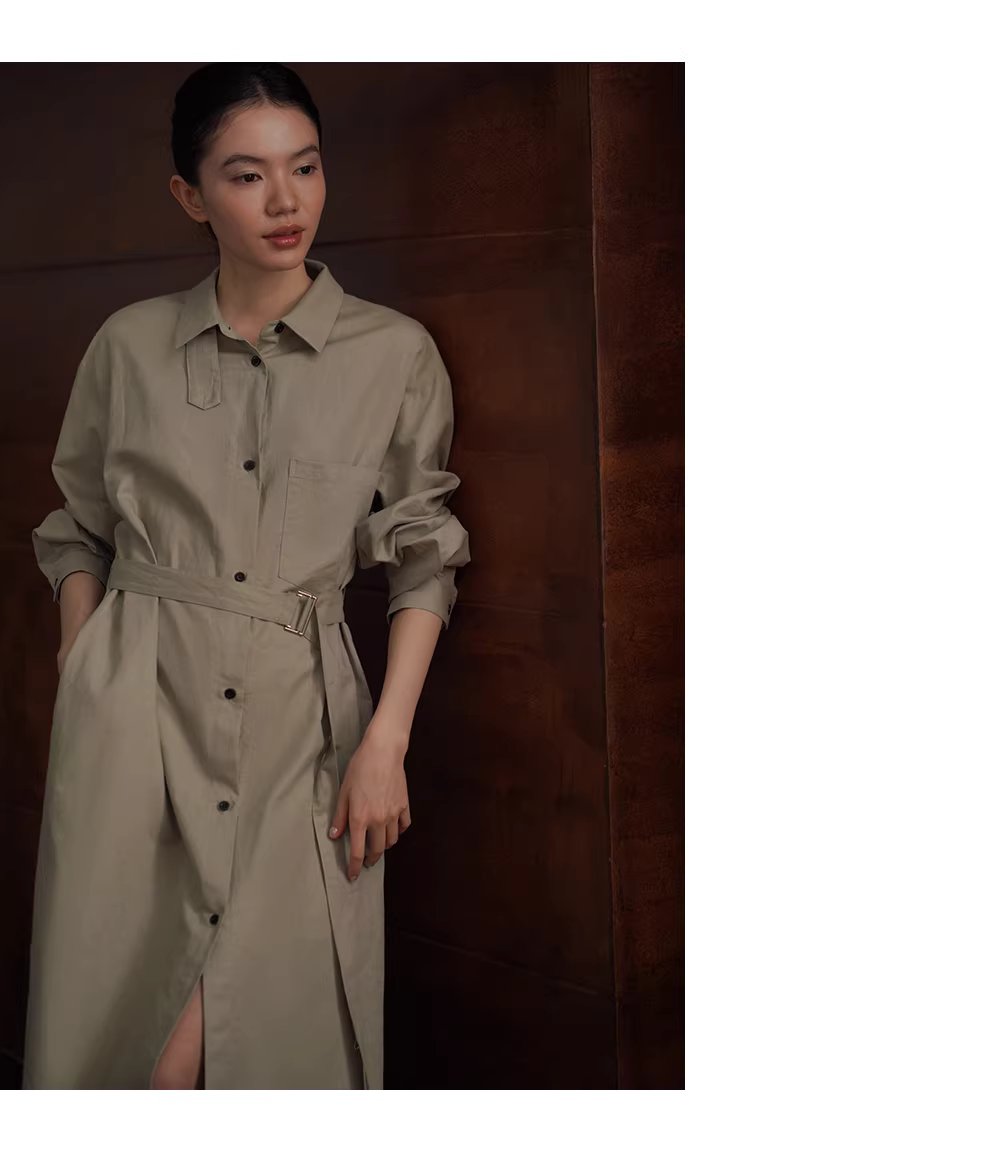 日常友善清透亞麻棉混紡襯衫領寬鬆H版型腰帶通勤洋裝,日常友善清透亞麻棉混紡襯衫領寬鬆H版型腰帶通勤洋裝,HBFS7003,日常友善清透亞麻棉混紡襯衫領寬鬆H版型腰帶通勤洋裝,通勤俐落,棉麻材質
