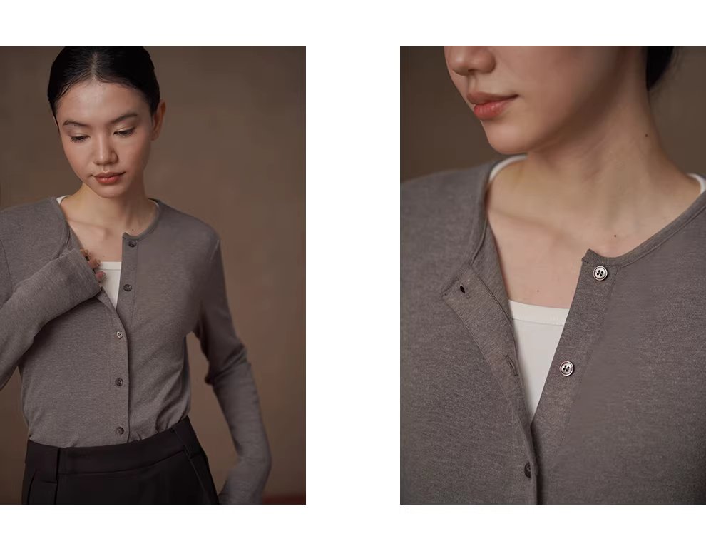 全能內搭合身彈性圓領開門襟顯瘦修身通勤長袖親膚上衣,全能內搭合身彈性圓領開門襟顯瘦修身通勤長袖親膚上衣,HBFS1012,全能內搭合身彈性圓領開門襟顯瘦修身通勤長袖親膚上衣,圓領排扣,長度適中