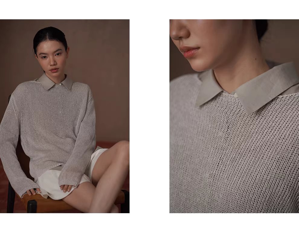 朦朧水霧進口及紙紗透氣針織紙片人寬鬆顯瘦一字領罩衫,朦朧水霧進口及紙紗透氣針織紙片人寬鬆顯瘦一字領罩衫,HBFS1014,朦朧水霧進口及紙紗透氣針織紙片人寬鬆顯瘦一字領罩衫,舒適透氣,寬鬆顯瘦