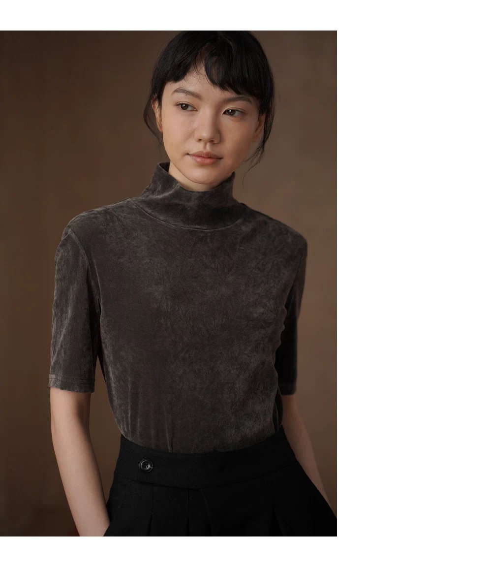 柔光完美優雅上衣低調絲絨T恤中袖高領合身通勤顯瘦內搭,柔光完美優雅上衣低調絲絨T恤中袖高領合身通勤顯瘦內搭,HBFS1026,柔光完美優雅上衣低調絲絨T恤中袖高領合身通勤顯瘦內搭,細膩柔光,高領修飾