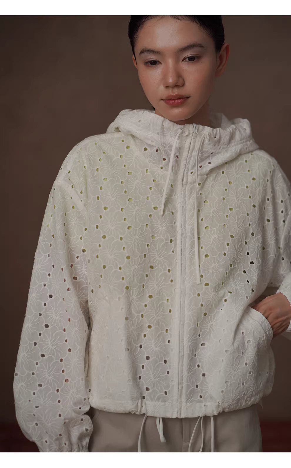 訂製立體鏤空繡100棉透氣寬鬆顯瘦長袖連帽休閒外套女,訂製立體鏤空繡100棉透氣寬鬆顯瘦長袖連帽休閒外套女,HBFS5009,訂製立體鏤空繡100棉透氣寬鬆顯瘦長袖連帽休閒外套女,鏤空繡花,全棉親膚