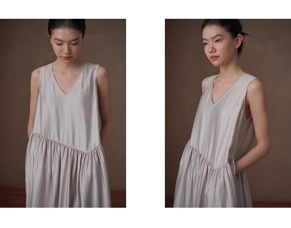 柔美少女粉紅月光垂軟顯瘦V領寬鬆無袖長A字背心洋裝,柔美少女粉紅月光垂軟顯瘦V領寬鬆無袖長A字背心洋裝,HBFS7015,柔美少女粉紅月光垂軟顯瘦V領寬鬆無袖長A字背心洋裝,細膩珠光,內搭疊穿