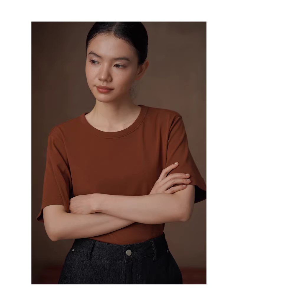 點亮沉悶顯白濾鏡簡約基本款圓領軟糯親膚彈性短袖T恤女,點亮沉悶顯白濾鏡簡約基本款圓領軟糯親膚彈性短袖T恤女,HBFS1038,點亮沉悶顯白濾鏡簡約基本款圓領軟糯親膚彈性短袖T恤女,顯白百搭,暖棕復古