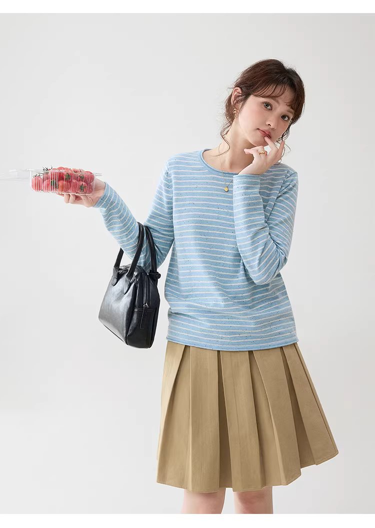 撞色條紋花點捲邊針織衫女春季新款寬鬆長袖上衣,撞色條紋花點捲邊針織衫女春季新款寬鬆長袖上衣,HBFS1043,撞色條紋花點捲邊針織衫女春季新款寬鬆長袖上衣,捲邊衣襬,花點面料