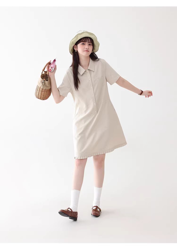 日系polo領花邊洋裝女26夏季新款a字襯衫短裙,日系polo領花邊洋裝女26夏季新款a字襯衫短裙,HBFS7018,日系polo領花邊洋裝女26夏季新款a字襯衫短裙,翻領排扣,天絲混棉