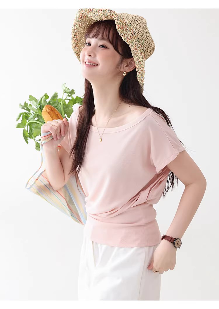 一字領收腰顯瘦寬鬆T恤女夏季新款粉紅短袖上衣,一字領收腰顯瘦寬鬆T恤女夏季新款粉紅短袖上衣,HBFS1052,一字領收腰顯瘦寬鬆T恤女夏季新款粉紅短袖上衣,青春休閒,天絲混棉