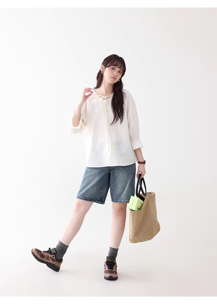 法式木耳邊綁帶V領襯衫女夏新款七分袖羈扣上衣,法式木耳邊綁帶V領襯衫女夏新款七分袖羈扣上衣,HBFS1055,法式木耳邊綁帶V領襯衫女夏新款七分袖羈扣上衣,法式甜美,木耳邊