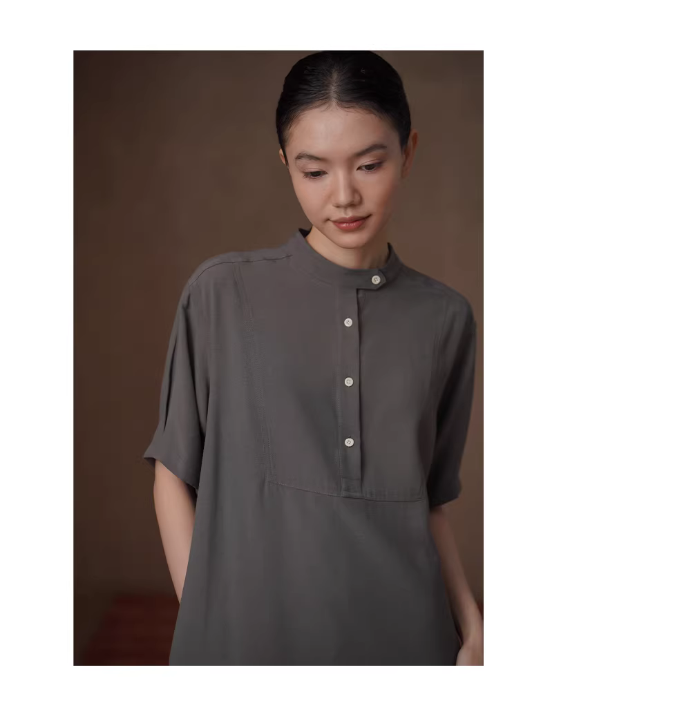 清冷烏木洋裝竹節肌理亞麻混紡半高領分割顯瘦裙子女,清冷烏木洋裝竹節肌理亞麻混紡半高領分割顯瘦裙子女,HBFS7020,清冷烏木洋裝竹節肌理亞麻混紡半高領分割顯瘦裙子女,半高領,亞麻混紡