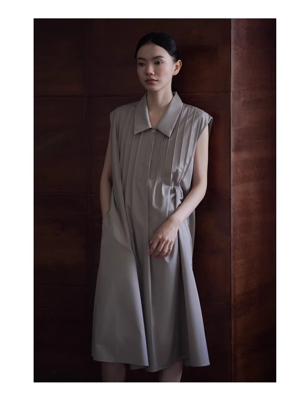 精準定壓塔克線門襟寬鬆H型無袖顯瘦搭通勤襯衫洋裝女,精準定壓塔克線門襟寬鬆H型無袖顯瘦搭通勤襯衫洋裝女,HBFS7021,精準定壓塔克線門襟寬鬆H型無袖顯瘦搭通勤襯衫洋裝女,塔克壓線,飄逸裙襬