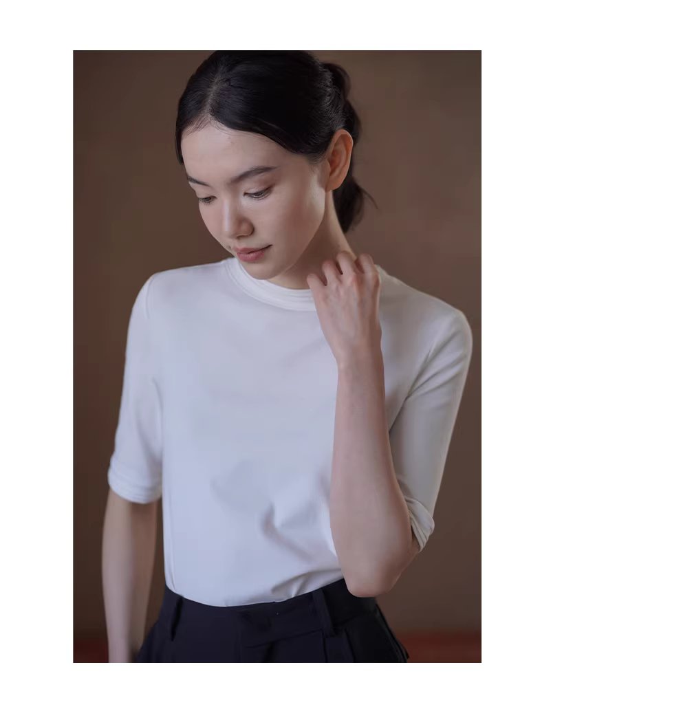 精緻加持舒適線上塔克線圓領合身彈性中袖通勤顯瘦T恤女,精緻加持舒適線上塔克線圓領合身彈性中袖通勤顯瘦T恤女,HBFS1063,精緻加持舒適線上塔克線圓領合身彈性中袖通勤顯瘦T恤女,內搭單穿,親膚透氣
