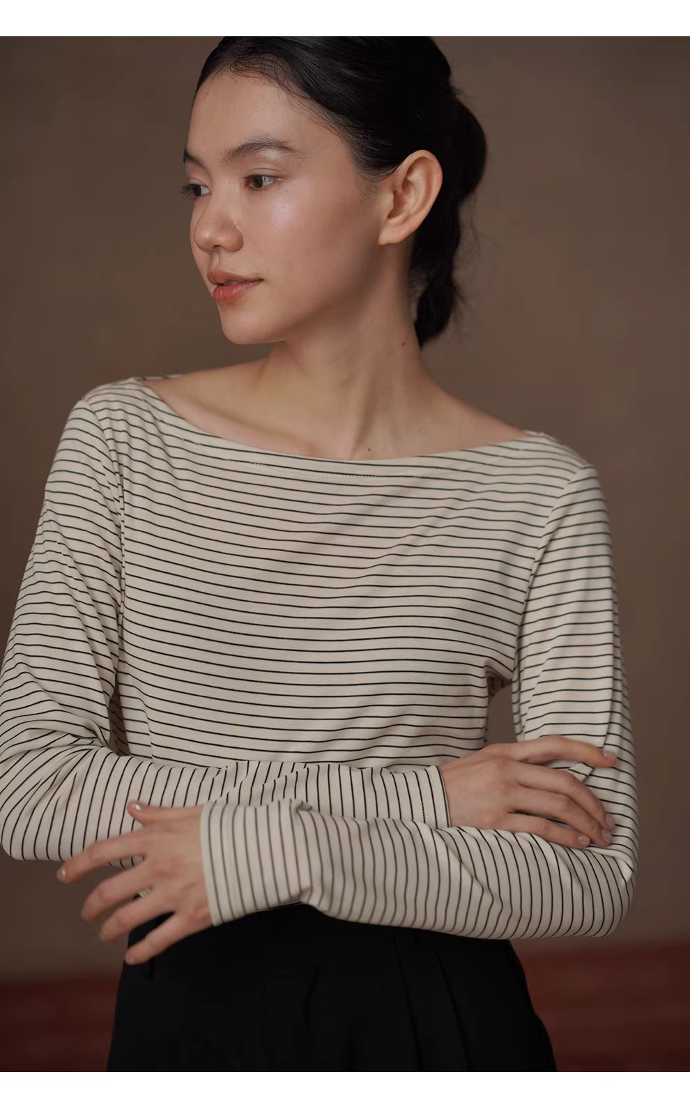 法式經典細條紋上衣氣質一字領正肩顯瘦長袖休閒百搭T恤,上衣,法式經典細條紋上衣氣質一字領正肩顯瘦長袖休閒百搭T恤,HBFS1065,法式經典細條紋上衣氣質一字領正肩顯瘦長袖休閒百搭T恤,彈性透氣