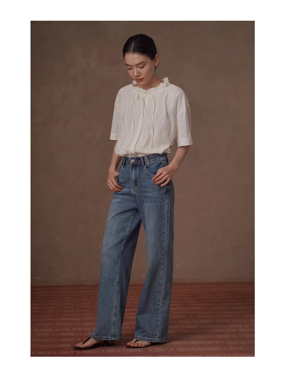 法式花邊立領亞麻棉混紡立體繡花豎條紋寬鬆短袖襯衫女,法式花邊立領亞麻棉混紡立體繡花豎條紋寬鬆短袖襯衫女,HBFS1066,法式花邊立領亞麻棉混紡立體繡花豎條紋寬鬆短袖襯衫女,立體花紋,法式剪裁