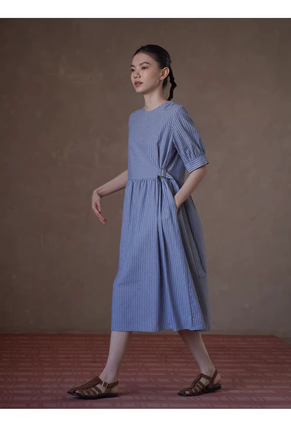 海上環遊記洋裝清新顯瘦豎條紋圓領短袖遮肉長裙,海上環遊記洋裝清新顯瘦豎條紋圓領短袖遮肉長裙,HBFS7023,海上環遊記洋裝清新顯瘦豎條紋圓領短袖遮肉長裙,純棉親膚,簡約慵懶