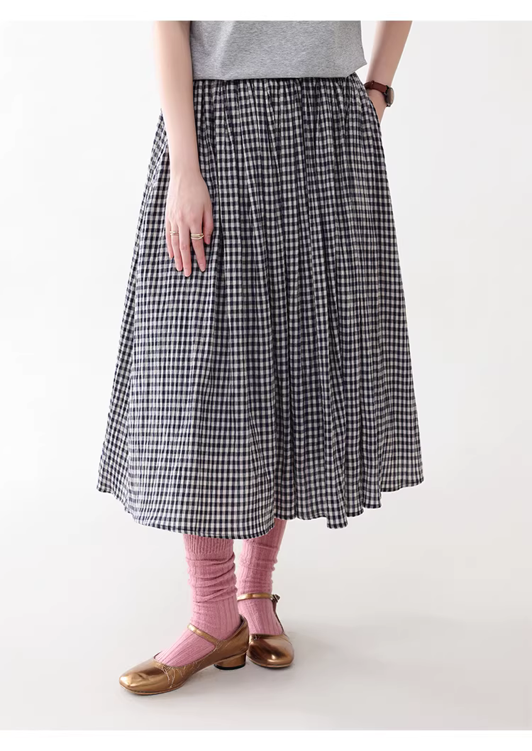 復古格紋飄逸純棉半身裙女夏季新款鬆緊腰中長裙,復古格紋飄逸純棉半身裙女夏季新款鬆緊腰中長裙,HBFS2014,復古格紋飄逸純棉半身裙女夏季新款鬆緊腰中長裙,復古格紋,全棉面料