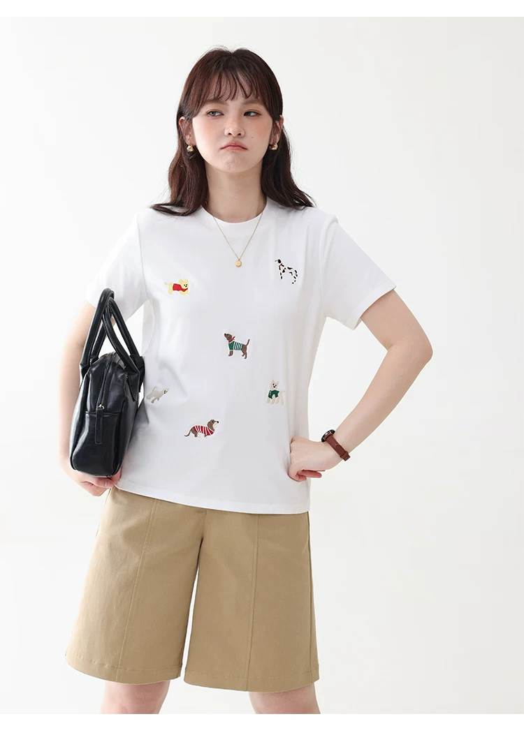 可愛小狗刺繡白色短袖T恤女26夏季新款時尚減齡上衣,可愛小狗刺繡白色短袖T恤女26夏季新款時尚減齡上衣,HBFS1099,可愛小狗刺繡白色短袖T恤女26夏季新款時尚減齡上衣,小狗刺繡,舒適面料